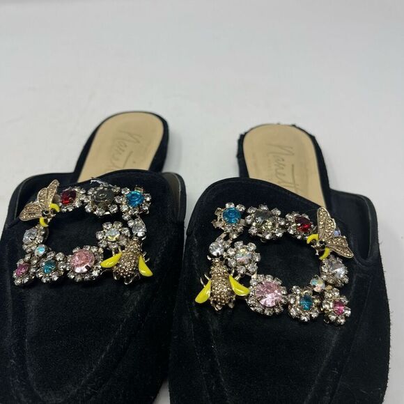 Nanette Lepore Mules Embellished Rhinestones Pointed Toe Black Womens Size 6.5 - Picture 3 of 8